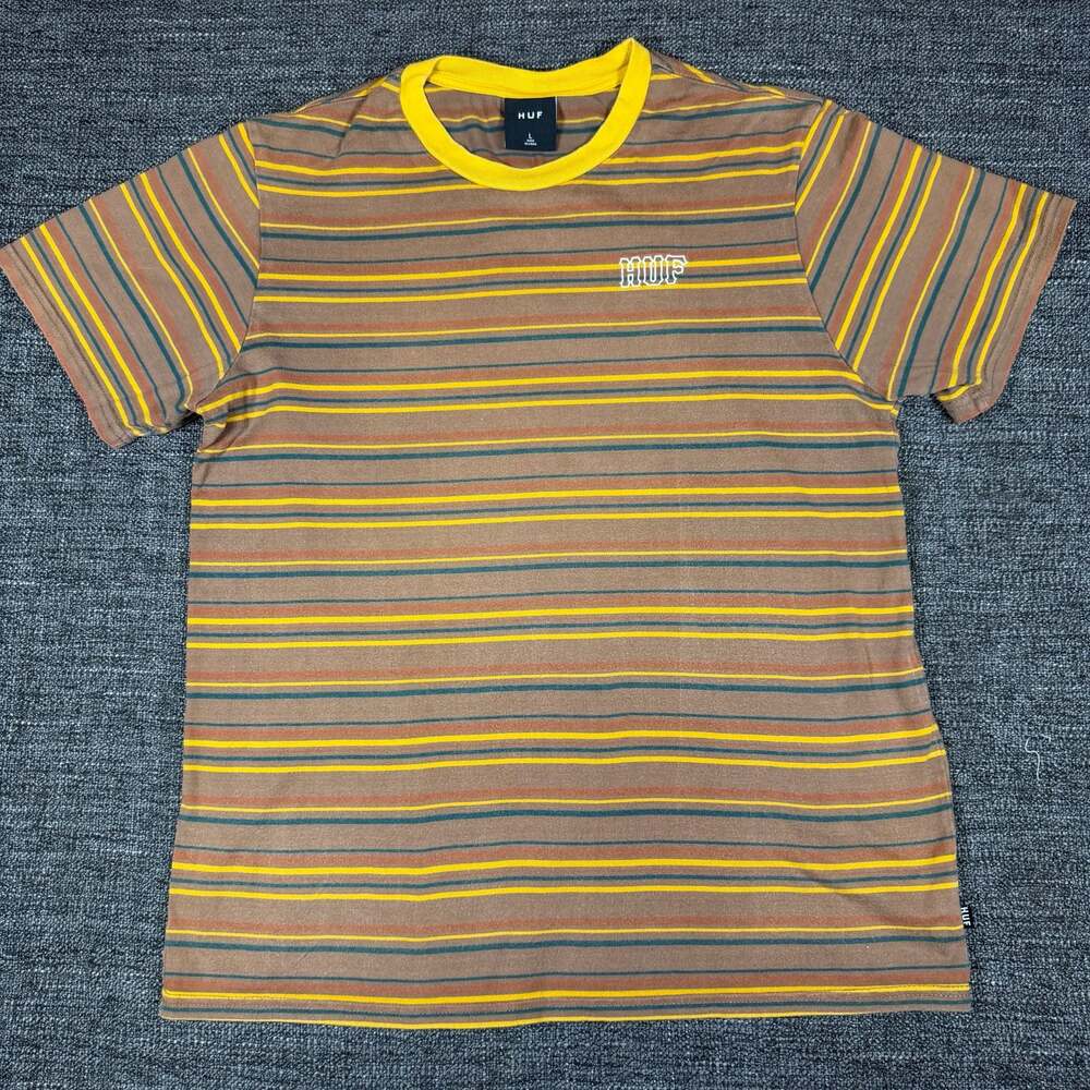 HUF Striped Knit T-Shirt Brown and Yellow Multi Stripe